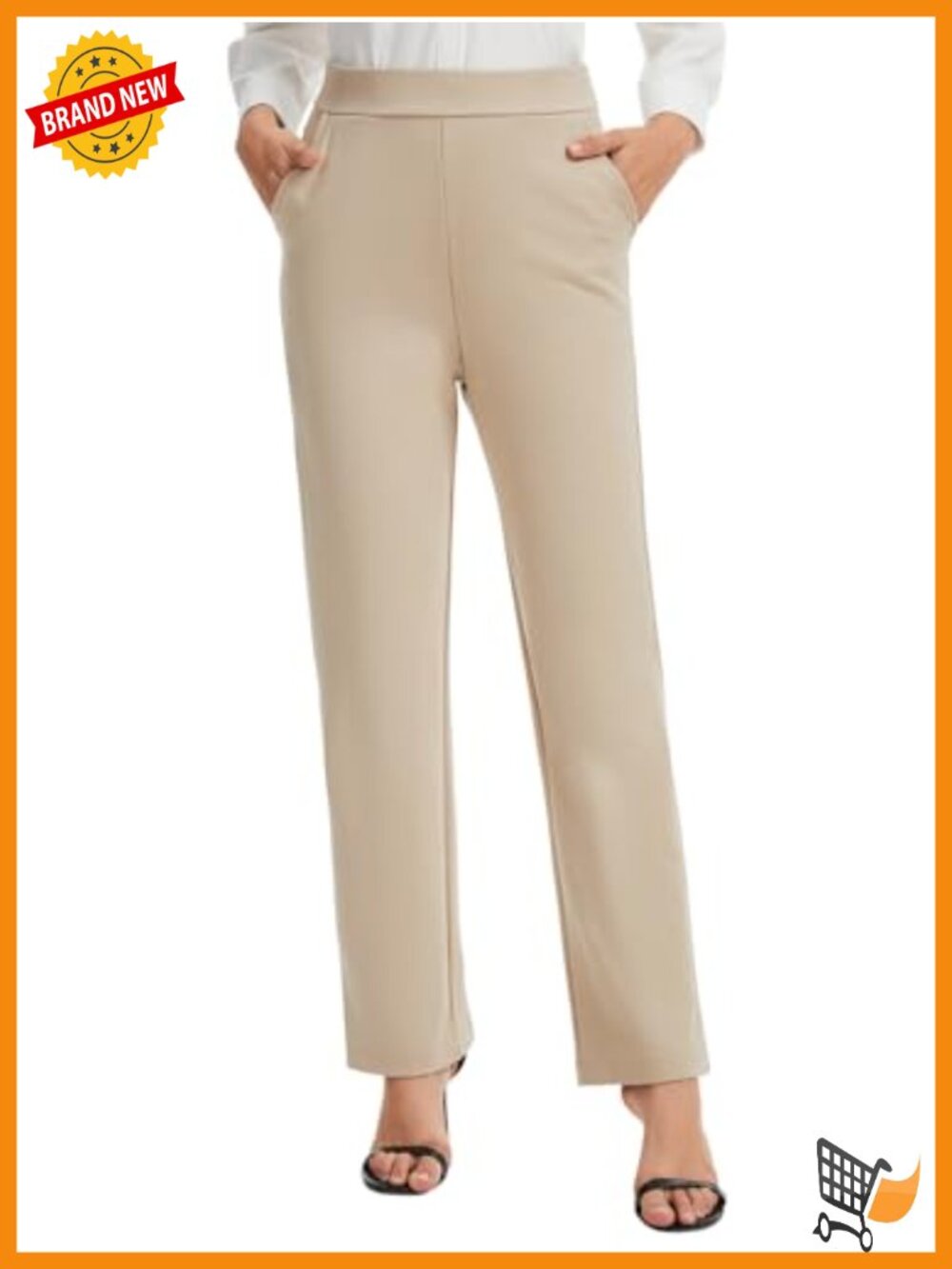 Ponte Pull-On Straight Leg Dress Pants Elastic Waist Side Pockets Business
